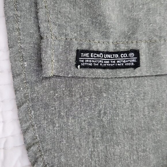 Ecko Unltd. Button Down Shirt Men's L Green Chambray Long Sleeve EUC LN - Picture 3 of 16